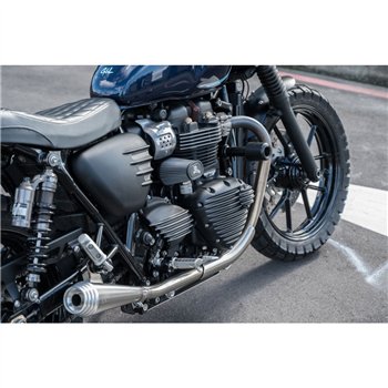 cafe 4 racer - Streamliner Sprocket Cover - Ribbed - Black/Polished Fins - LC - Street Twin/T100/T120 - Motone Triumph Bonneville 