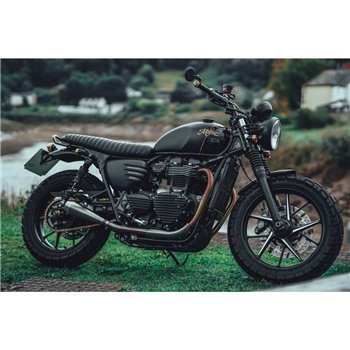 cafe 4 racer - Streamliner kryt ozubeného kolesa - rebrovaný - čierne plutvy - LC - Street Twin/T100/T120 - Motone Triumph Bonneville 
