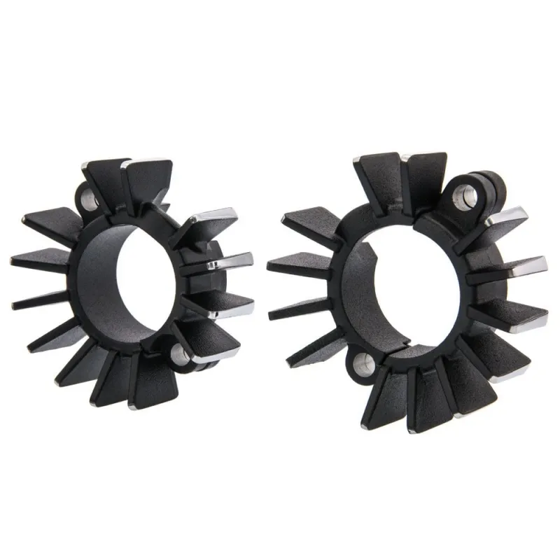 cafe 4 racer - Finned Exhaust Clamps - LC - Black/Contrast Polished Fins - Motone Triumph Bonneville 