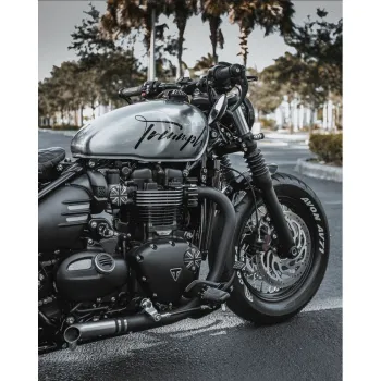 cafe 4 racer - Finned Exhaust Clamps - LC - Black/Contrast Polished Fins - Motone Triumph Bonneville 