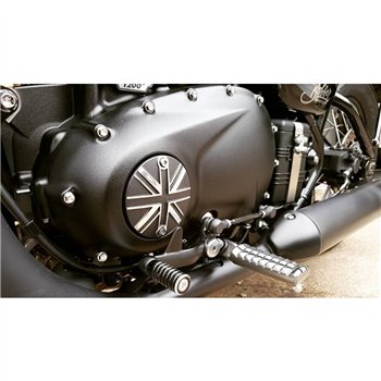 cafe 4 racer - Odznak spojky - Union Jack - černý/leštěný kontrastní povrch - Motone Triumph Bonneville 