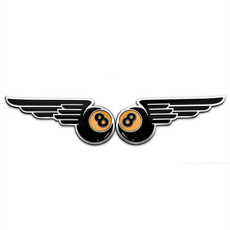 cafe 4 racer - Winged 8-Ball Fuel Tank/Side Panel Emblems - Billet - Motone Billet Emblems Stickers Logos 