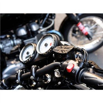cafe 4 racer - Billet Disc Brake Oil Reservoir Master Cylinder Cap - Union Jack - Black - Motone Triumph Bonneville 