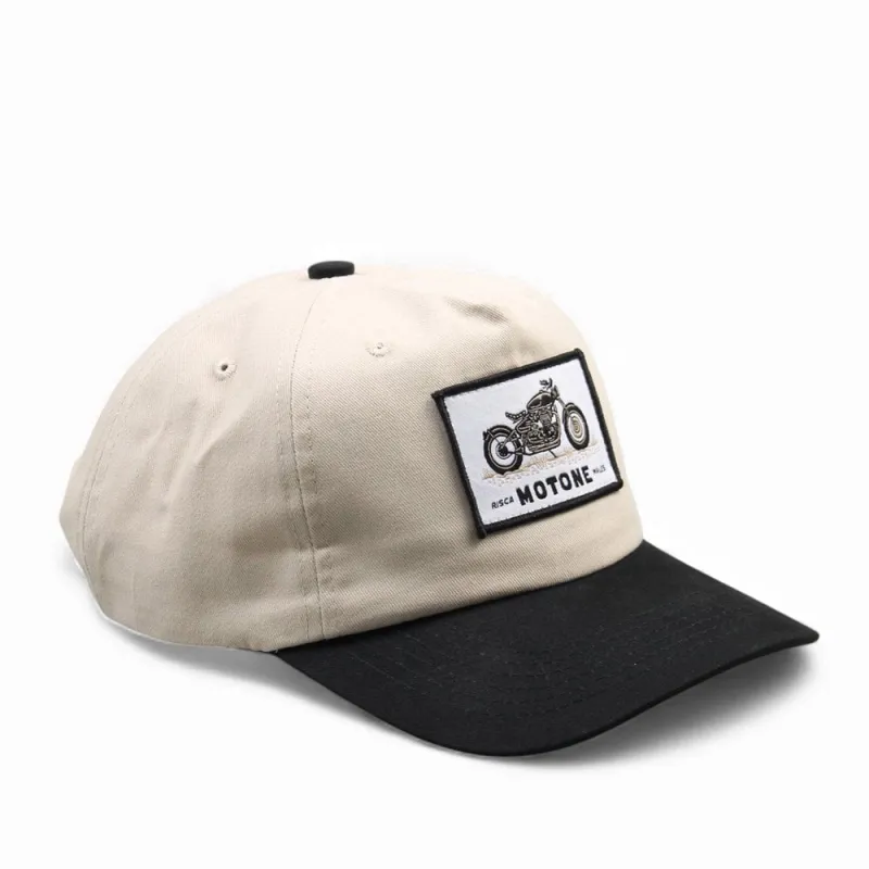 cafe 4 racer - YARDMASTER Bobber Patch Cap - Curved Peak - Ecru and Black - Bike Patch - Motone Caps 
