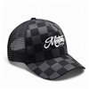 cafe 4 racer - BIG CHECK Trucker Cap  - Curved Peak - Black & Grey Checks - White Logo - Motone Caps 
