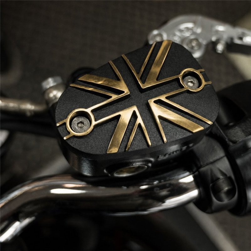 cafe 4 racer - Motone BRASS Disc Brake Oil Reservoir Master Cylinder Cap - Union Jack - Motone Triumph Bonneville 