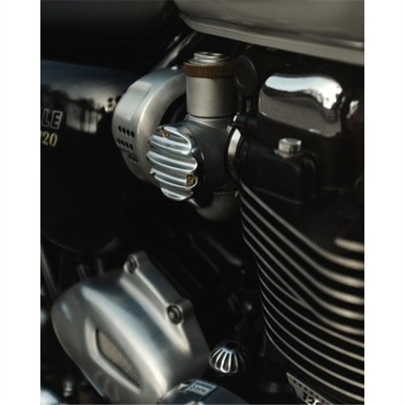cafe 4 racer - TPS Kryt karburátora/telá škrtiacej klapky - pár - rebrovaný/žebrovaný - leštený - Motone Triumph Bonneville 