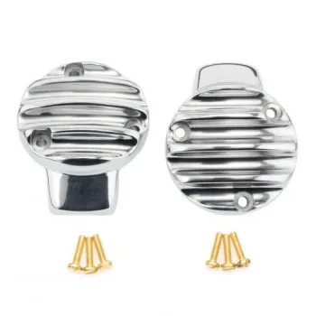 cafe 4 racer - TPS Carb/Throttle Body Cover - Pair - Ribbed/Finned - Black - Motone Triumph Bonneville 