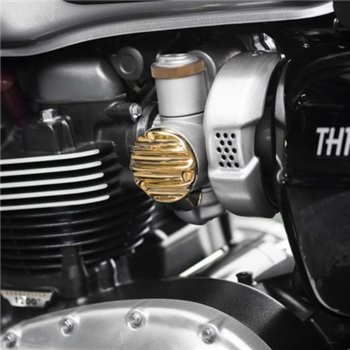 cafe 4 racer - TPS Carb/Throttle Body Cover - Pair - Ribbed/Finned - Brass - Motone Triumph Bonneville 