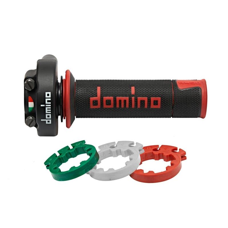 cafe 4 racer - DOMINO Krátký zdvih ovládání plynu XM2 s rukojeťmi A450 - černá/červená - Domino & Tommaselli Rukojeti plynu 