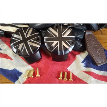cafe 4 racer - TPS Kryt karburátoru/tělesa škrticí klapky - pár - Union Jack - černá/kontrastní leštění - Motone Triumph Bonneville 