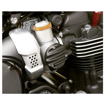 cafe 4 racer - TPS Carb/Throttle Body Cover - Pair - Ribbed/Finned - Black - Motone Triumph Bonneville 