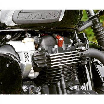cafe 4 racer - TPS Carb/Throttle Body Cover - Pair - Ribbed/Finned - Black - Motone Triumph Bonneville 