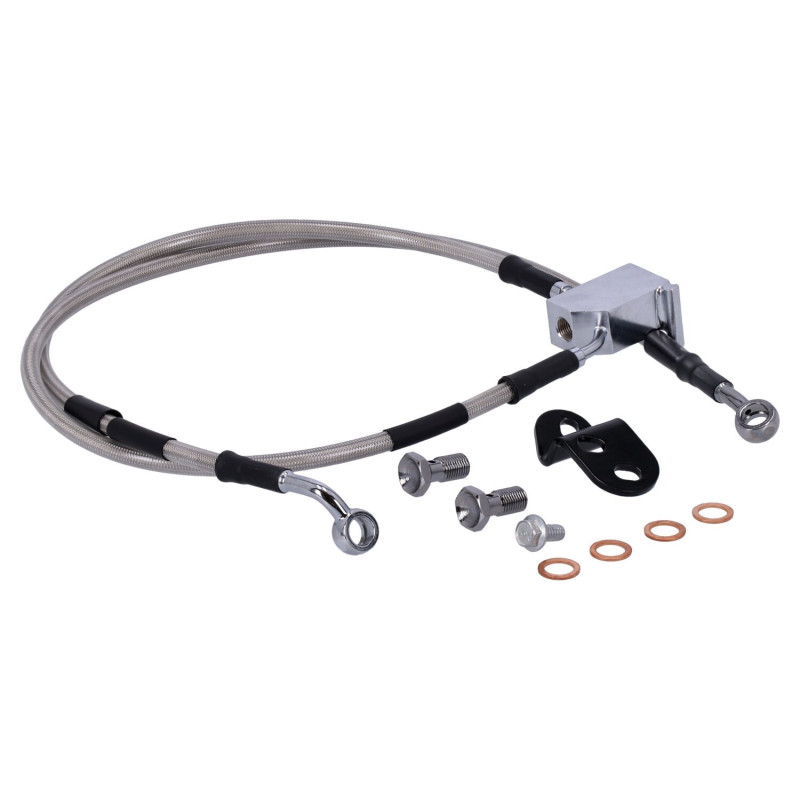 cafe 4 racer - MCS By Goodridge brake line rear, stainless clear coated – HD Heritage Softail 00-06 - MCS Brakes 