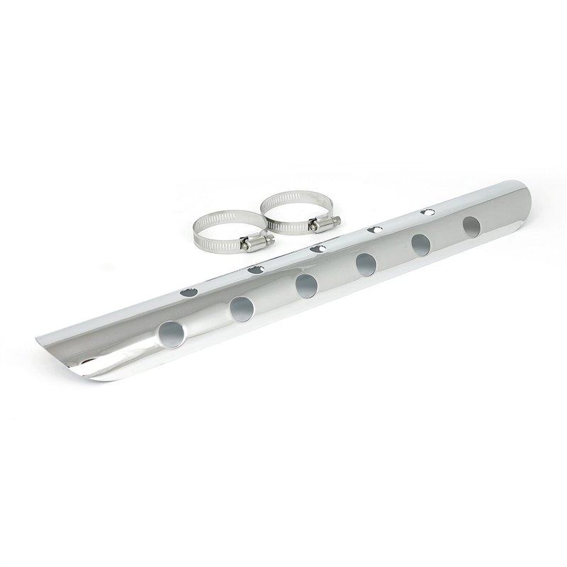 cafe 4 racer - MCS Universal bullet hole heat shield 18" long chrome - MCS Exhaust accessories 