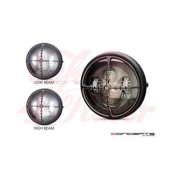 cafe 4 racer - 7" LED matně černý Cross Hairs mřížka - MAX-INC  Světla LED 