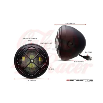 cafe 4 racer - 7" LED matně černý Rukis mřížka - MAX-INC  Světla LED 