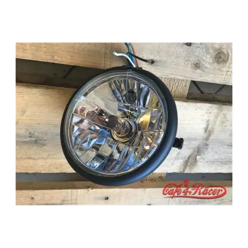 cafe 4 racer - BATES STYLE 5 3/4 palcová hlavná predná lampa, matná čierna, E-označená - Shin Yo Predné svetlá s bočným úchytom 4054783232642