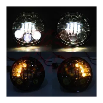 cafe 4 racer - 5-3/4 Harley Headlight 5.75" Led Headlamps insert chrome LED turns - Cafe4Racer LED Headlight & inserts 