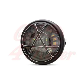 cafe 4 racer - 7.7" Matte Black LED Headlight + Anarchy Grill Cover  - MAX-INC  LED Headlight & inserts 