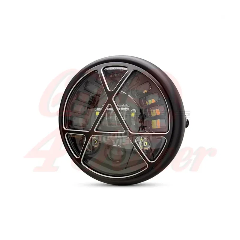 cafe 4 racer - 7.7" Matte Black LED Headlight + Anarchy Grill Cover  - MAX-INC  LED Headlight & inserts 
