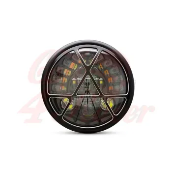 cafe 4 racer - 7.7" Matte Black LED Headlight + Anarchy Grill Cover  - MAX-INC  LED Headlight & inserts 