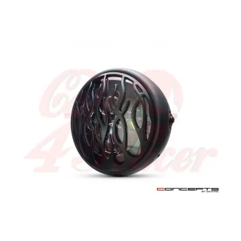 cafe 4 racer - 7,7 "matný čierny LED svetlomet + Plameň  kryt gril - MAX-INC  LED svetlá 