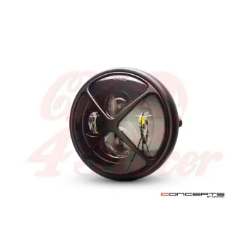 cafe 4 racer - 7,7 "matný čierny LED svetlomet + X-Rally gril - MAX-INC  LED svetlá 