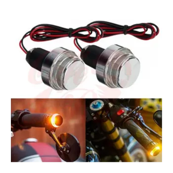 cafe 4 racer - 2PCS Motorcycle Handlebar LED Turn Signal Grip Bar End Lights silver CNC - Cafe4Racer Bar end indicators 