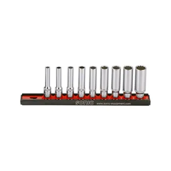 Sonic, deep socket rail set 1/4", 9-piece. US/SAE