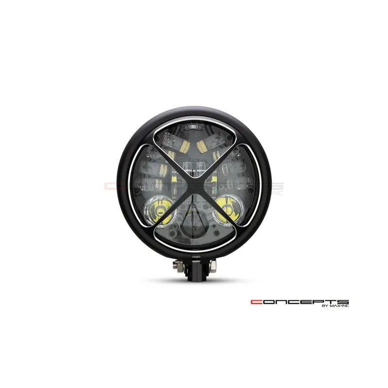 cafe 4 racer - 5.75 INCH MATTE BLACK BATES LED MOD INTEGRATED HEADLIGHT - DRL+ TURN SIGNALS -CROSS - MAX-INC  Headlights bottom mount 
