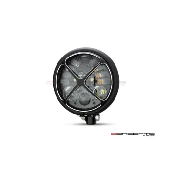 cafe 4 racer - 5.75 INCH MATTE BLACK BATES LED MOD INTEGRATED HEADLIGHT - DRL+ TURN SIGNALS -CROSS - MAX-INC  Headlights bottom mount 